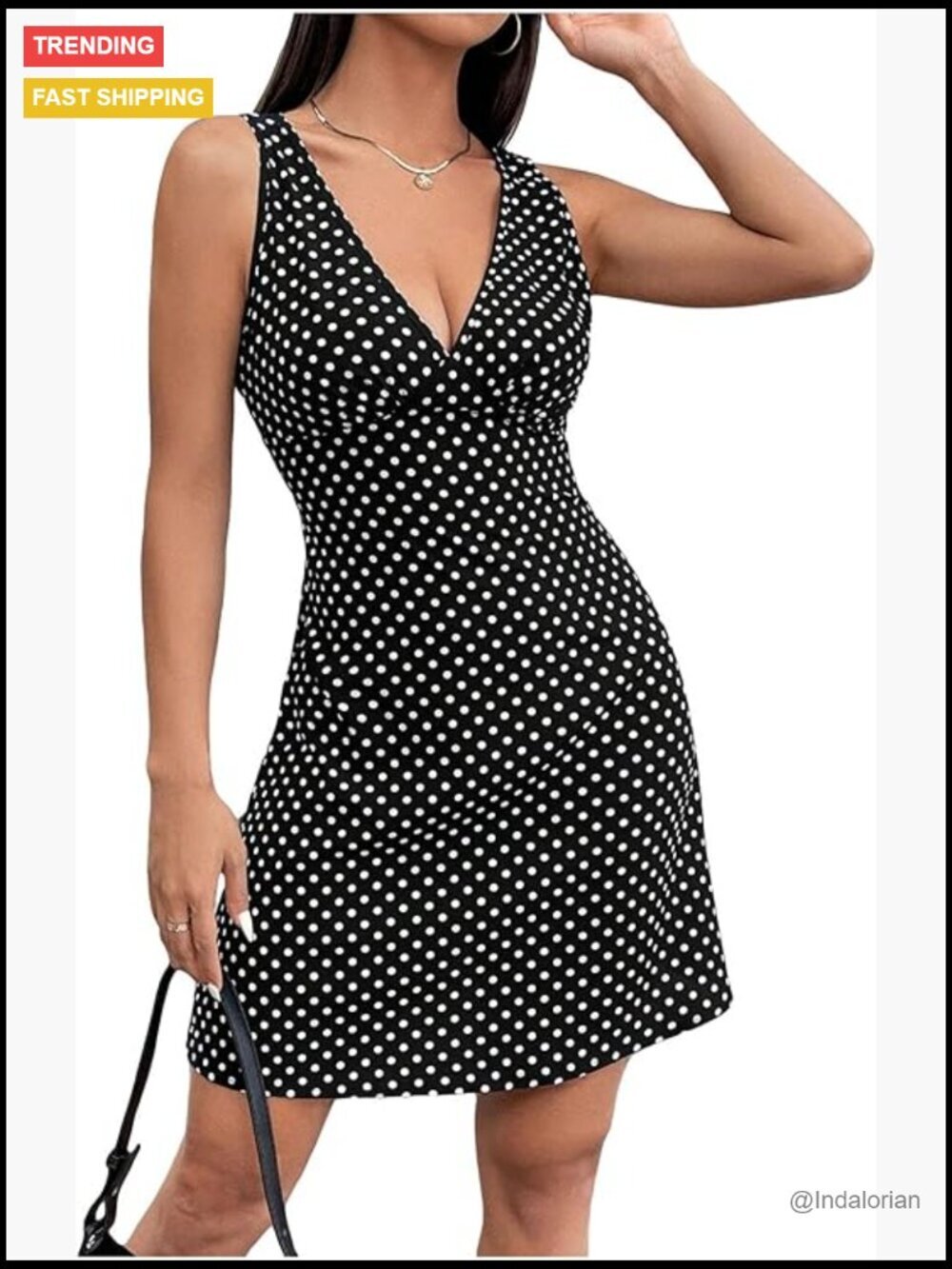 Polka Dots V Neck Tank Dress Sleeveless A Line Mini